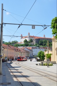 Bratislava streets with castle