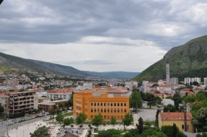 Mostar town center, between two hills. 