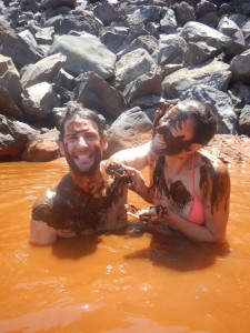 Playing in the hot springs which has medicinal mud
