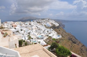 A view from our room, looking down at Fira