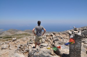 Looking out to the many other Greek islands that are visible from the summit