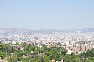 The original Agora with modern Athens behind it. 