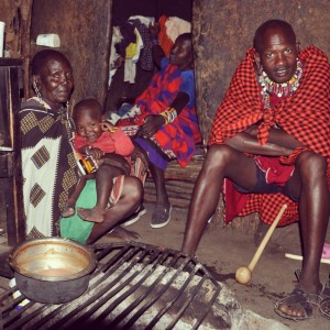 Family inside the hut